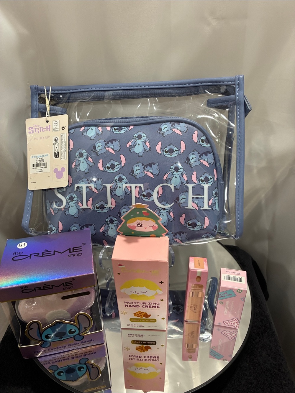 Disney Blue Stitch Clear Cosmetic Bag Set & new cosmetics
